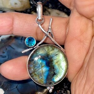 Flashy Earthy Labradorite Pendant 2 1/4”